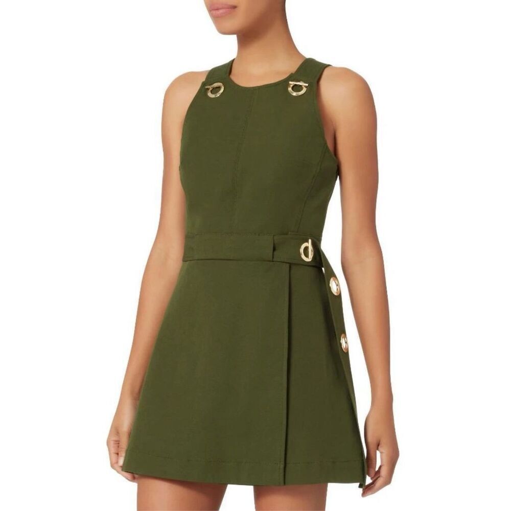 ✨Derek Lam 10 Crosby Olive Green Gold Grommet Detail Twill Sz 4 Dress✨